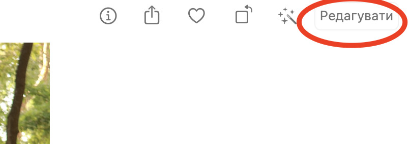 Кнопка редагувувати в програмі Фотографії. 